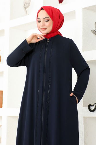 moda selvim Abaya RBA2005 Navy Blue - Thumbnail