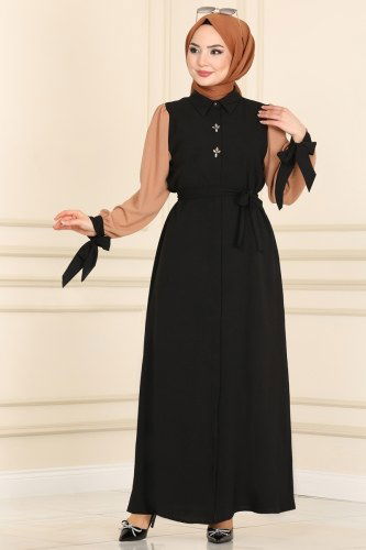 M.R.V. - Abaya&Dress 701ASM762 Black&Latte