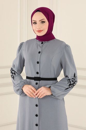 moda selvim Abaya&Dress ASM2584 Gray - Thumbnail