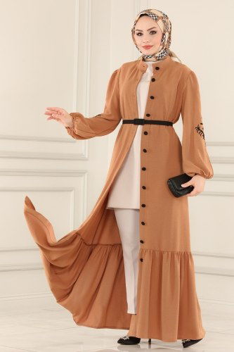 moda selvim Abaya&Dress ASM2584 Latte - Thumbnail