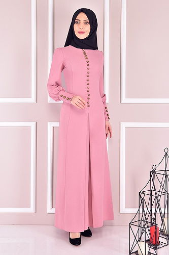 moda selvim Accessories Button Dress ASM21510-M Powder - Thumbnail