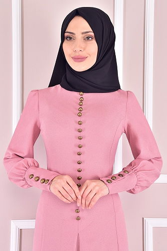 moda selvim Accessories Button Dress ASM21510-M Powder - Thumbnail