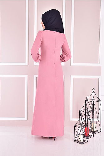 moda selvim Accessories Button Dress ASM21510-M Powder - Thumbnail