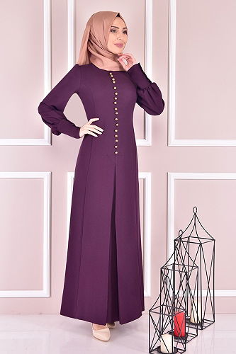 moda selvim Accessories Buttoned Dress ASM21510-M Mud - Thumbnail