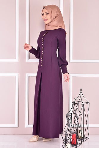 moda selvim Accessories Buttoned Dress ASM21510-M Mud - Thumbnail