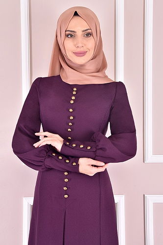 moda selvim Accessories Buttoned Dress ASM21510-M Mud - Thumbnail