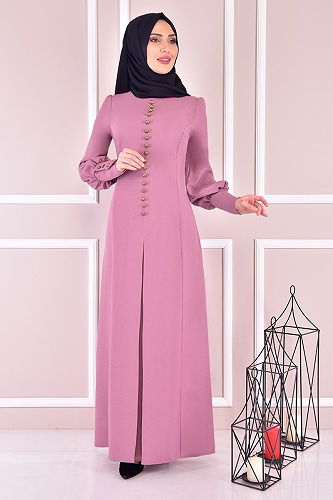 moda selvim Accessories Buttoned Dress ASM21510-M Rose Dried - Thumbnail