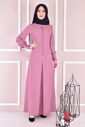 moda selvim Accessories Buttoned Dress ASM21510-M Rose Dried - Thumbnail