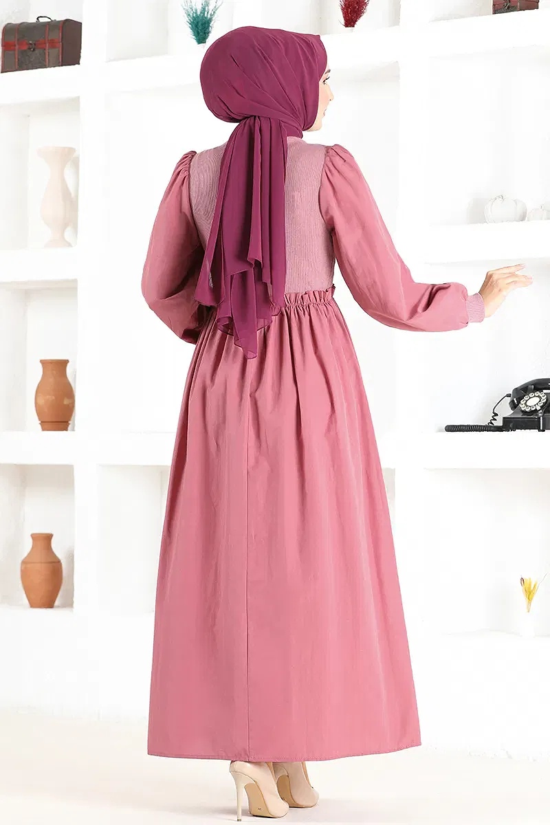 moda selvim Accessories Buttoned Dress MSL3000-M Dark Rose Dried - Thumbnail
