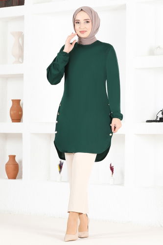 moda selvim Accessories Buttoned Mira Tunic MSL1177 Emerald - Thumbnail