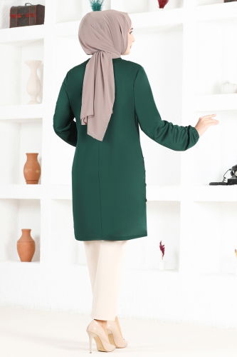 moda selvim Accessories Buttoned Mira Tunic MSL1177 Emerald - Thumbnail