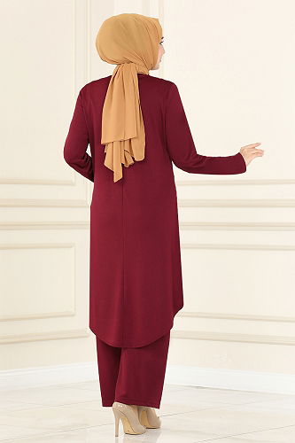 moda selvim Accessories Buttoned Suit MSL1181-M Burgundy - Thumbnail