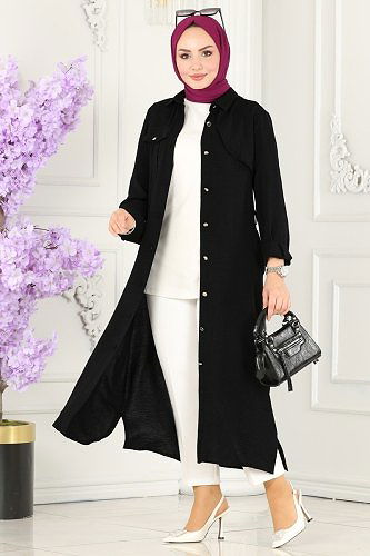 moda selvim Overcoat 8000TRT545 Black - Thumbnail