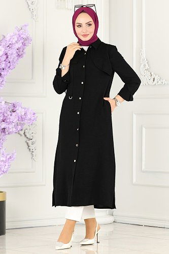 moda selvim Overcoat 8000TRT545 Black - Thumbnail