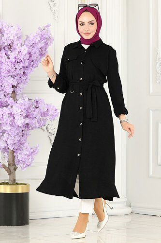 moda selvim Overcoat 8000TRT545 Black - Thumbnail