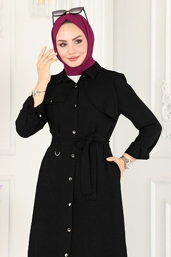 moda selvim Overcoat 8000TRT545 Black - Thumbnail