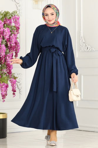 moda selvim Dress ASM2590 Navy Blue - Thumbnail