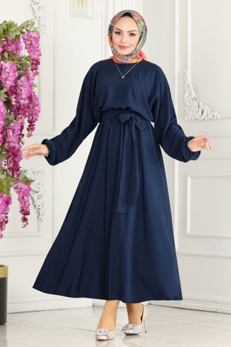 moda selvim Dress ASM2590 Navy Blue - Thumbnail