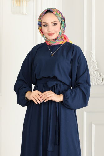 moda selvim Dress ASM2590 Navy Blue - Thumbnail