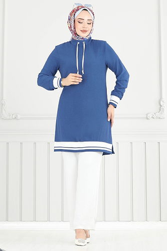 moda selvim Aksesuar Bağcıklı Aerobin Takım 2688SL432 İndigo&Ekru - Thumbnail