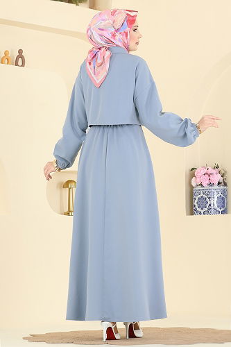 moda selvim Aksesuar Cep Detaylı Takım 2778AYD574 Açık Mavi - Thumbnail