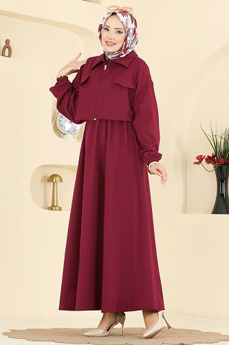 moda selvim Aksesuar Cep Detaylı Takım 2778AYD574 Bordo - Thumbnail