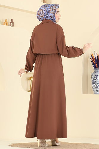 moda selvim Aksesuar Cep Detaylı Takım 2778AYD574 Kahve - Thumbnail