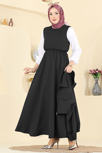 moda selvim Aksesuar Cep Detaylı Takım 2778AYD574 Siyah - Thumbnail