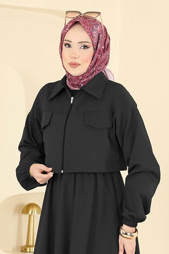 moda selvim Aksesuar Cep Detaylı Takım 2778AYD574 Siyah - Thumbnail