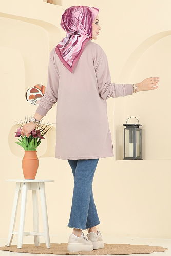 moda selvim Aksesuar Cep İşlemeli Tunik 104OZN1046 Vizyon - Thumbnail