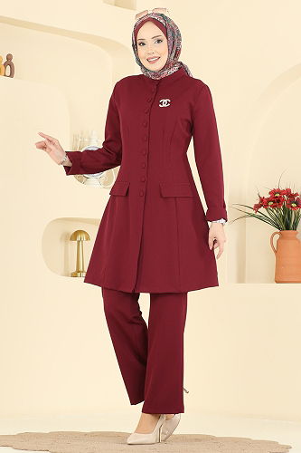 moda selvim Aksesuar Cepli Dabıl Takım 2800SL432 Bordo - Thumbnail