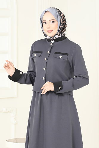 moda selvim Aksesuar Cepli Dabıl Takım PL9192 Antrasit - Thumbnail