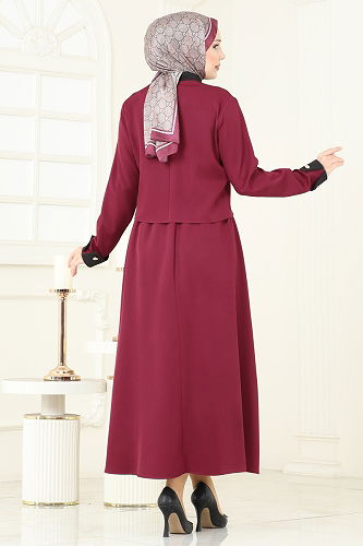 moda selvim Aksesuar Cepli Dabıl Takım PL9192 Bordo - Thumbnail