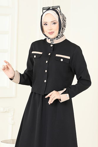 moda selvim Aksesuar Cepli Dabıl Takım PL9192 Siyah - Thumbnail