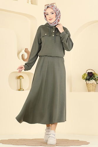 moda selvim Aksesuar Cepli Etekli Takım 3248HBS856 Haki - Thumbnail