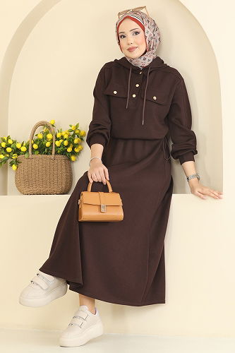 moda selvim Aksesuar Cepli Etekli Takım 3248HBS856 Kahve - Thumbnail