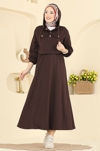 moda selvim Aksesuar Cepli Etekli Takım 3248HBS856 Kahve - Thumbnail