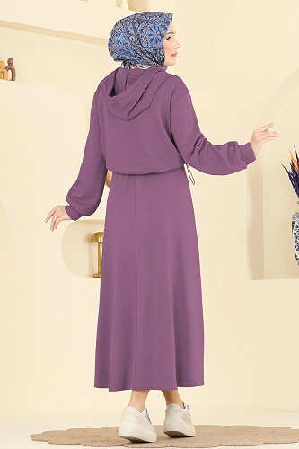 moda selvim Aksesuar Cepli Etekli Takım 3248HBS856 Koyu Lila - Thumbnail