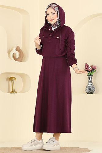 moda selvim Aksesuar Cepli Etekli Takım 3248HBS856 Koyu Mürdüm - Thumbnail