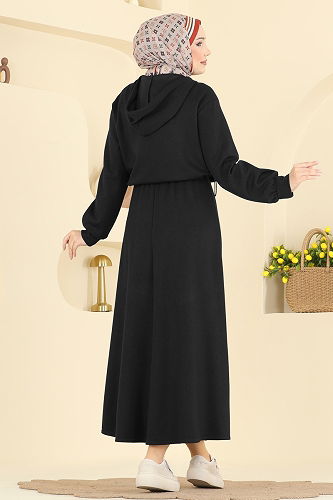 moda selvim Aksesuar Cepli Etekli Takım 3248HBS856 Siyah - Thumbnail