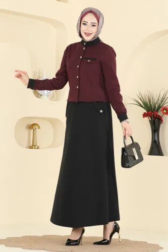 P.L. - Aksesuar Cepli Etekli Takım PL9182 Bordo&Siyah