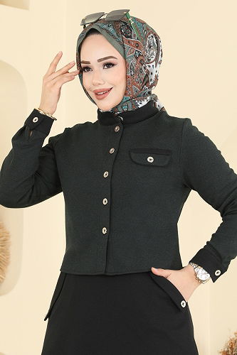 moda selvim Aksesuar Cepli Etekli Takım PL9182 Zümrüt&Siyah - Thumbnail