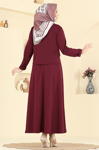 moda selvim Aksesuar Cepli İkili Takım 24035UKB139 Bordo - Thumbnail