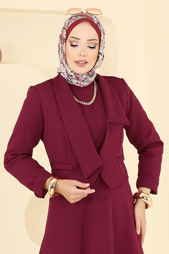 moda selvim Aksesuar Cepli İkili Takım 2735SL432 Bordo - Thumbnail