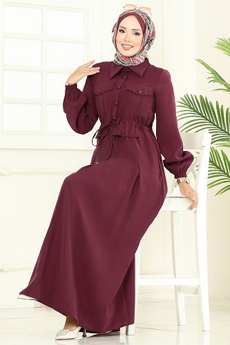 moda selvim Aksesuar Cepli Modal Elbise 2713SL432 Bordo - Thumbnail