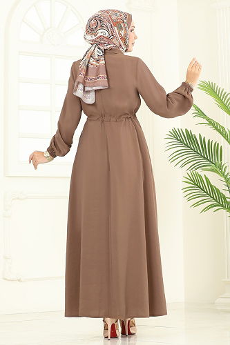 moda selvim Aksesuar Cepli Modal Elbise 2713SL432 Kahve - Thumbnail
