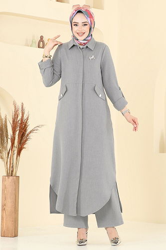 moda selvim Aksesuar Cepli Sofia Takım 23018UKB139 Gri - Thumbnail