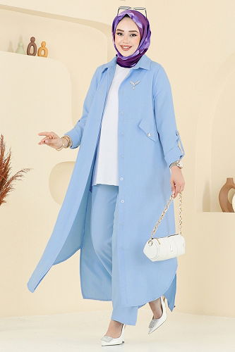 moda selvim Aksesuar Cepli Sofia Takım 23018UKB139 Mavi - Thumbnail