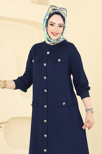 moda selvim Aksesuar Cepli Tesettür Elbise 3315UZ662 Laci - Thumbnail