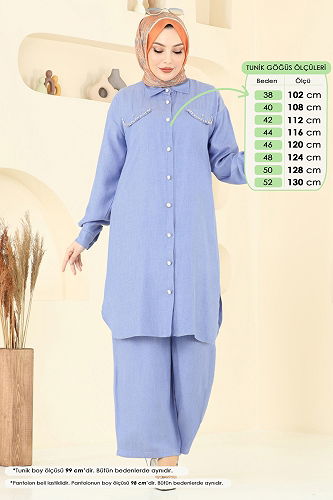 moda selvim Aksesuar Cepli Tesettür Takım 318HBS856 Açık Kot - Thumbnail